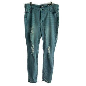 Fashion Nova Jeans Womens 2X Light Blue Wash High Waist Distressed Skinny NWT